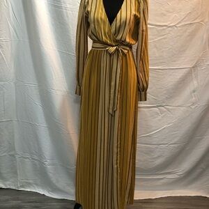 Forever 21 Gold Tie Front Pleated Jumpsuit